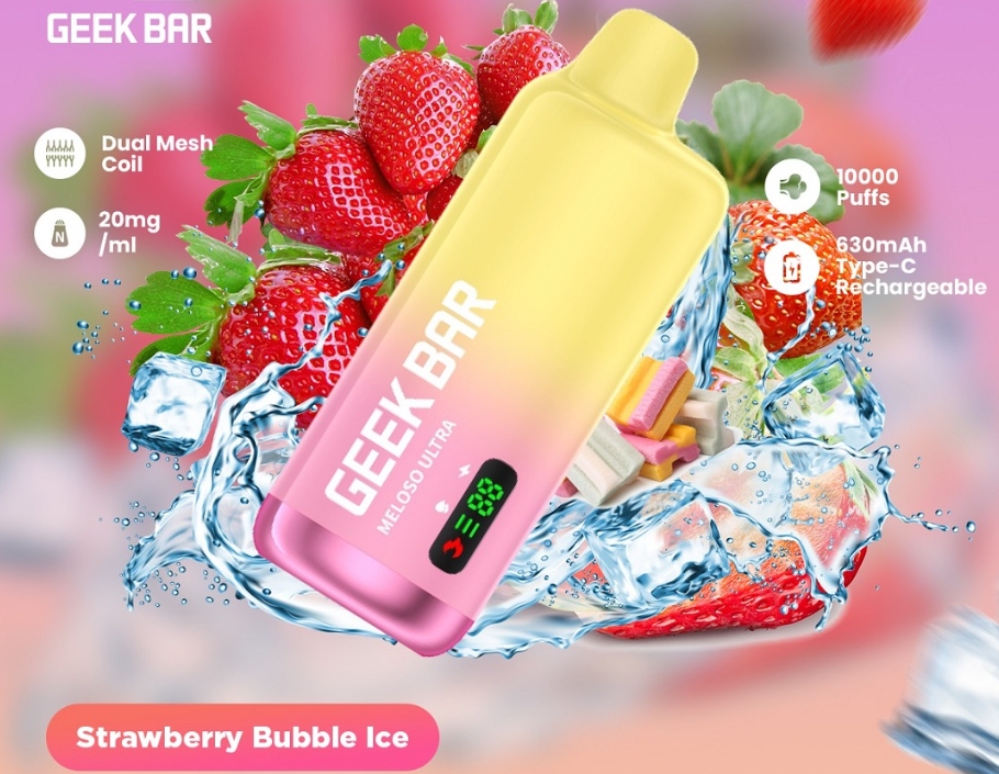 Geek Bar Meloso Ultra 10000 Puffs - Aardbeien Bubbelijs: Jouw Hollandse Zomer in Een Trekkie